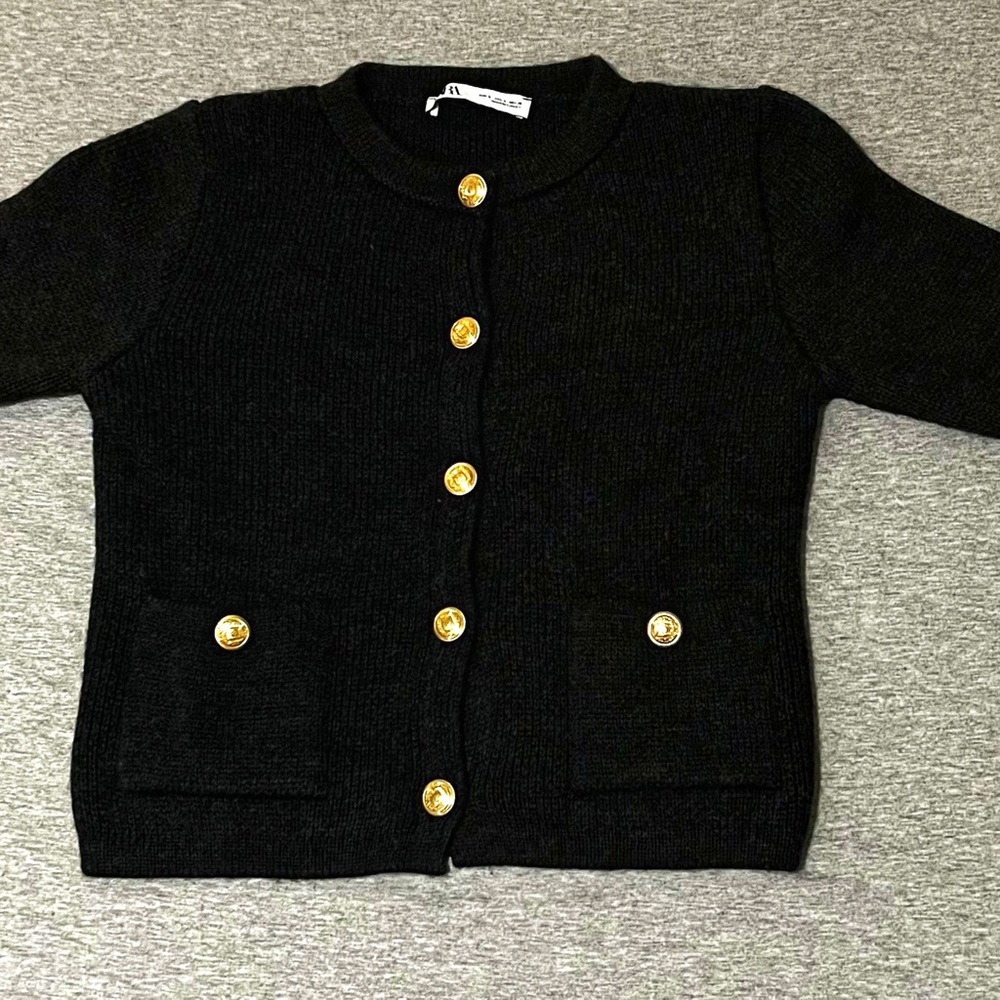 Zara Black Cardigan with Gold Buttons Size S